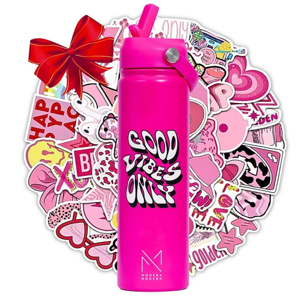 Chic Pink Water Bottle with Stickers for Trendy Teen Girls
