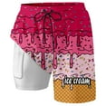 thumbnail image 4 of Mens Beach Shorts Double Layered Ice Cream Print Swim Shorts Drawstring Pool Parties Men's Swim Trunks Watermelon Red XXXL, 4 of 4