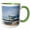 Green/White, variant on 3drose, Albania, Lake Ohrid, Pogradec, Lake Ohrid, Pier View, 11oz Two-tone Yellow Mug