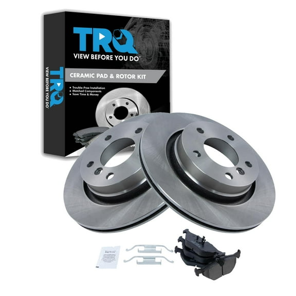 TRQ Rear Brake Pad & Rotor Kit Brake Pads Brake Rotor Ceramic Fits Select 2000 BMW 323Ci 323i 328Ci 1999-2000 328i