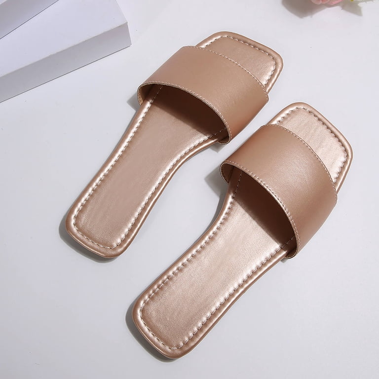 Womens Rose Gold Slides - Comfortable Square Toe Casual  display picture 3