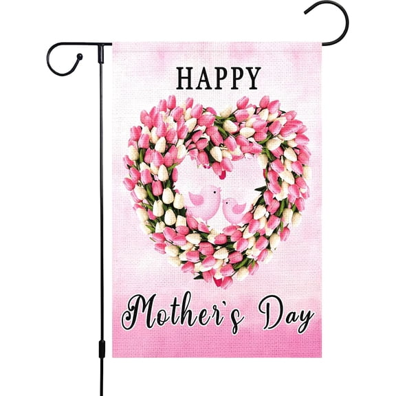 Happy Mother''s Day Garden Flag 12x18 Double Sided for Mom Pink, Burlap Small Vertical Welcome Tulip Floral Flower Garden Yard Flags for Spring Outside Outdoor House Mothers Day