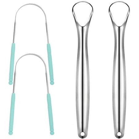 Tongue Scraper Set - Stainless Steel Tongue Cleaner Brush for Help Getting Rid of Bad Breath and Bacteria | Food Scraper to Keep Your Mouth & Teeth Healthy and Clean - Essential Dental Hygiene (Best Way To Clean Your Teeth)