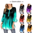 thumbnail image 4 of Gradient Color T Shirt Women Casual Button Round Collar Ruffle Sleeve Blouse Swing Loose Top, 4 of 8