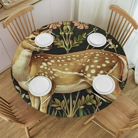 

Sheronv Deer Floral Art Nouveau Round Tablecloth Waterproof Washable 42 -46