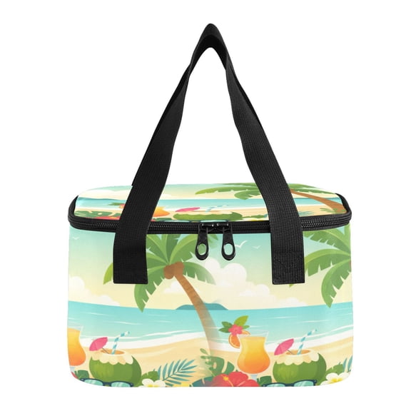 6L Insulated Lunch Bag Square Handheld Cooler Tote Tropical Beach Cocktails Reusable Thermal Bag with Polyester & Aluminum Lining for Work Picnic Travel
