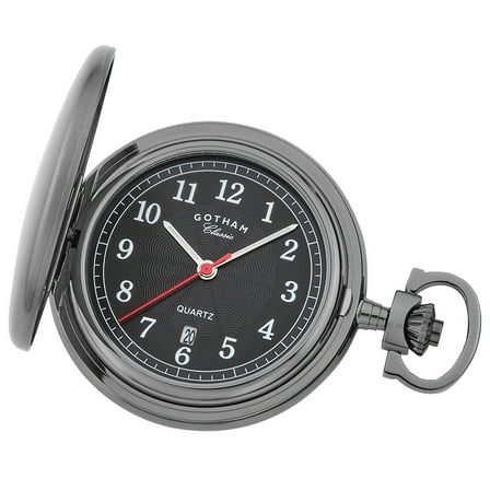 Gotham Men's Classic Gunmetal-Plated Stainless Steel Analog Quartz Date Covered Pocket Watch # GWC14125BBK