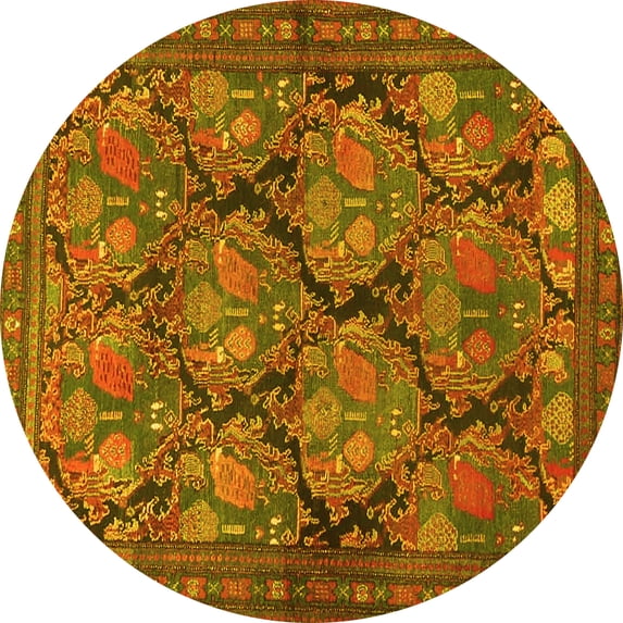 Ahgly Company Machine Washable Indoor Round Persian Yellow Traditional Area Rugs, 6' Round