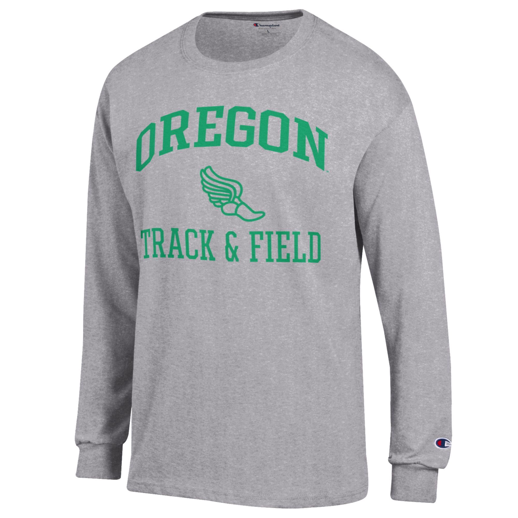 Men's Champion  Gray Oregon Ducks Track & Field Icon Long Sleeve T-Shirt