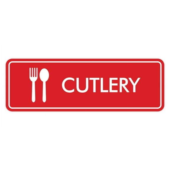 Signs ByLITA Standard Cutlery Door or Wall Sign Easy Installation | Durable Construction | Kitchen Essentials | Hygiene | AirBnB Signs Sign (Red) - Large