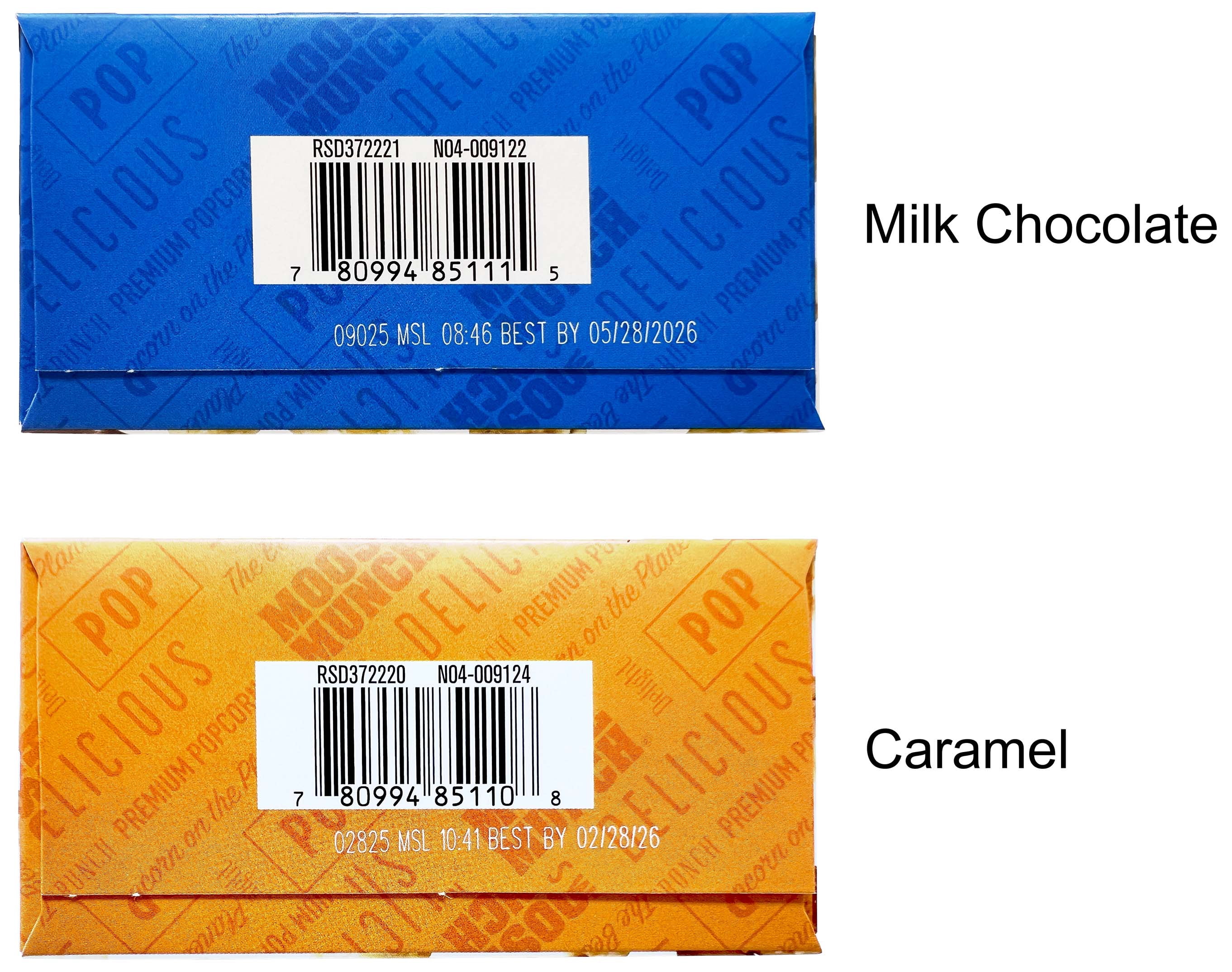 Harry and David Moose Munch Premium Popcorn - 2 flavors - 1 each: Milk Chocolate, Caramel (4-4.5 oz) + MerlinsMart Zine