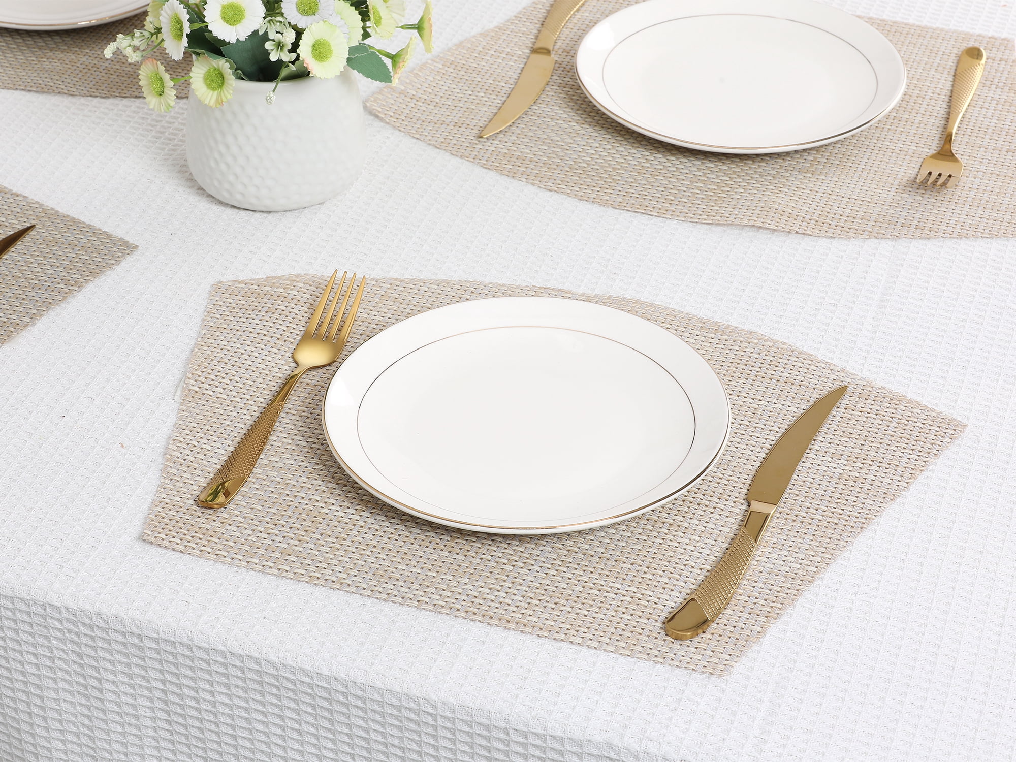 Unique Bargains Placemats Set of 6 Solid Placemats Wipeable Table Mat Khaki 17x11.5Inch
