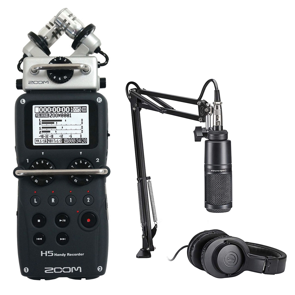 Zoom H5 Recorder Podcast Kit with AudioTechnica AT2020 Studio