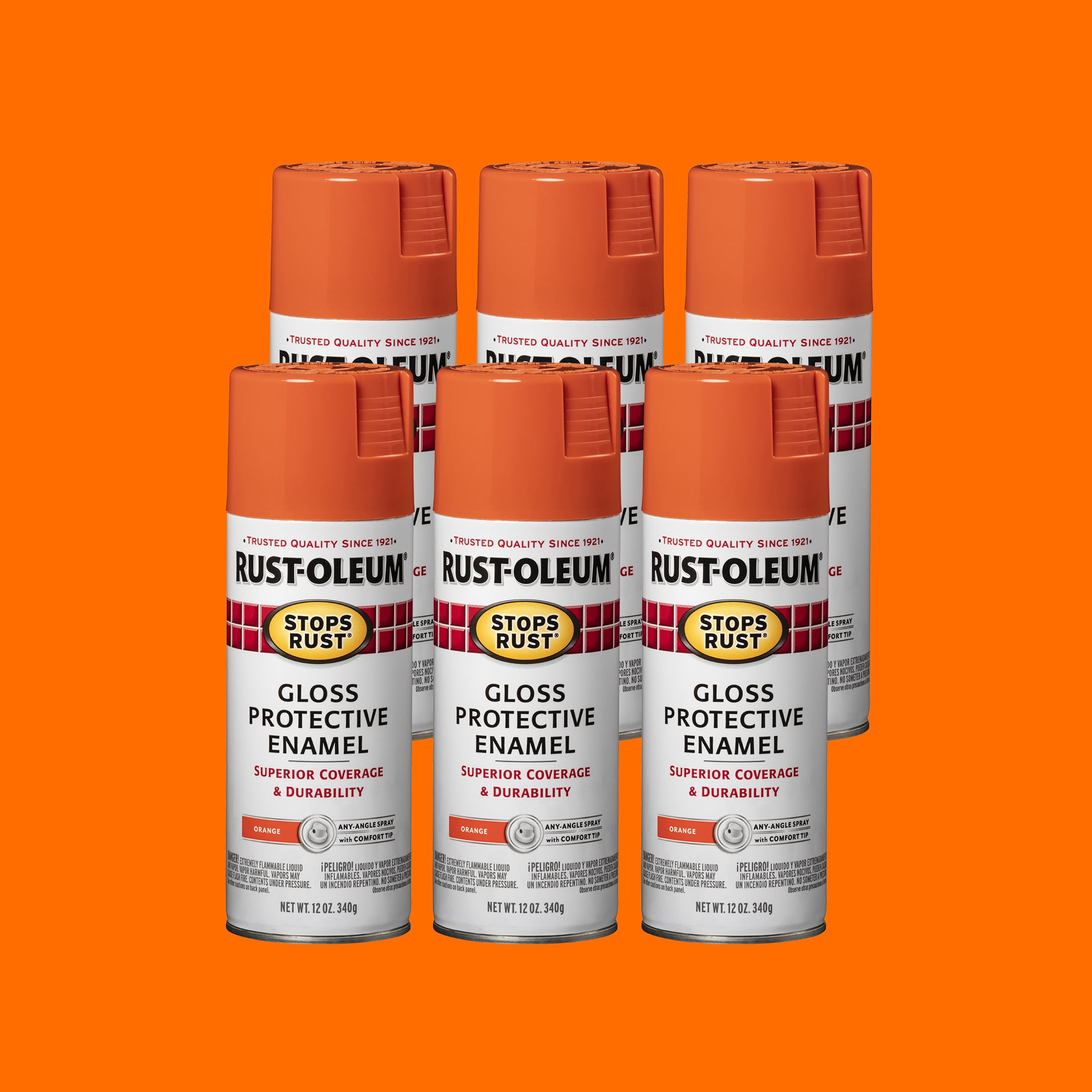 (2 pack) Orange, Rust-Oleum Stops Rust Gloss Protective Enamel Spray Paint, 12 oz, 6 Pack