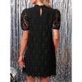 thumbnail image 2 of Black Lace A-Line Mini Dress With Puffed Short Sleeves And High Neck, 2 of 7