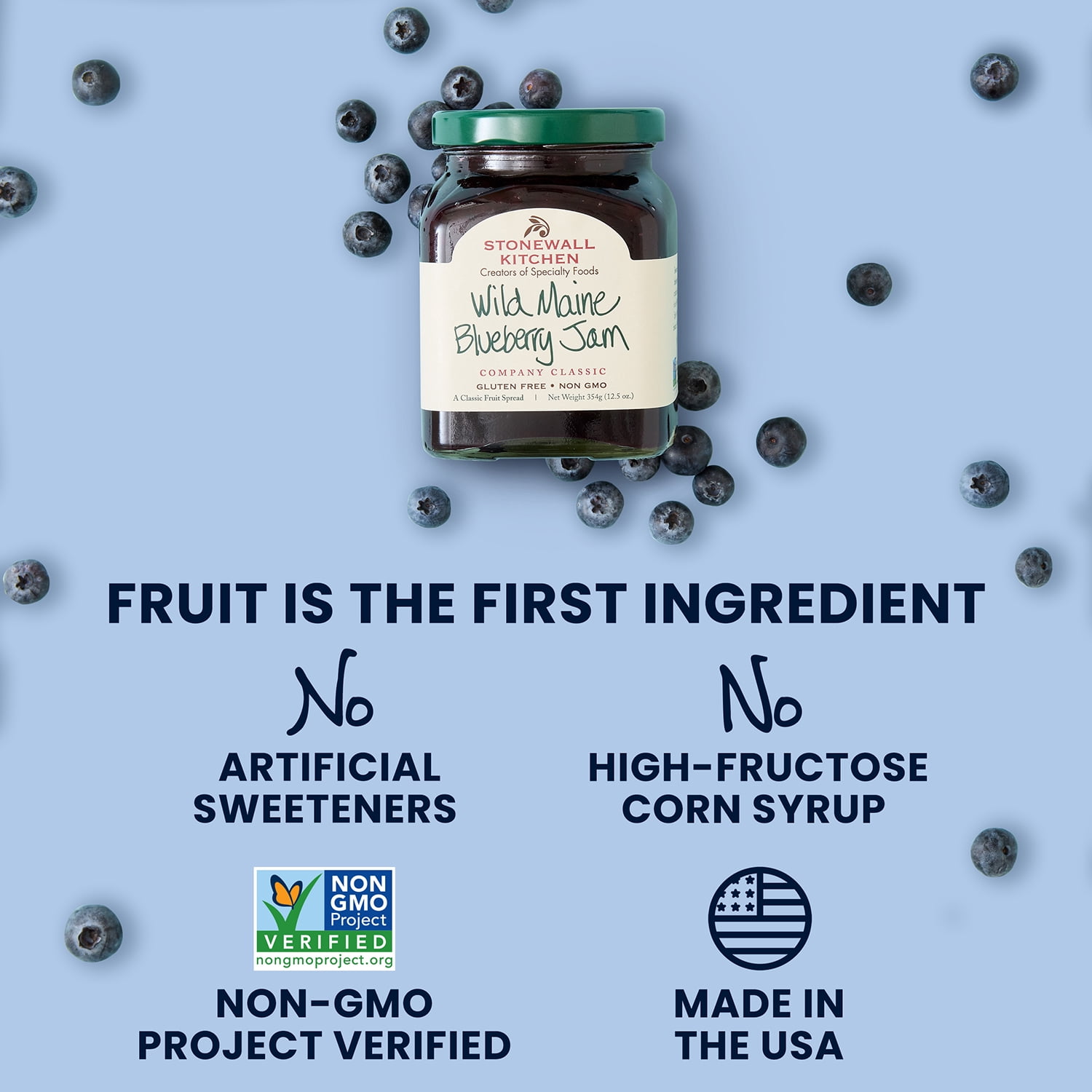 (12 pack) Stonewall Kitchen, non GMO, Wild Maine Blueberry Jam, 12.5 oz. Jar