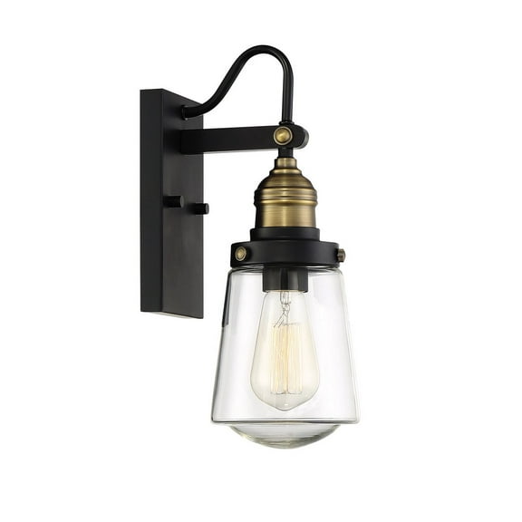 Macauley 1-Light Outdoor Wall Lantern in Vintage Black with Warm Brass