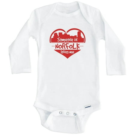 

Someone in Norfolk Loves Me Norfolk Virginia Skyline Heart One Piece Baby Bodysuit (Long Sleeve) 0-3 Months White