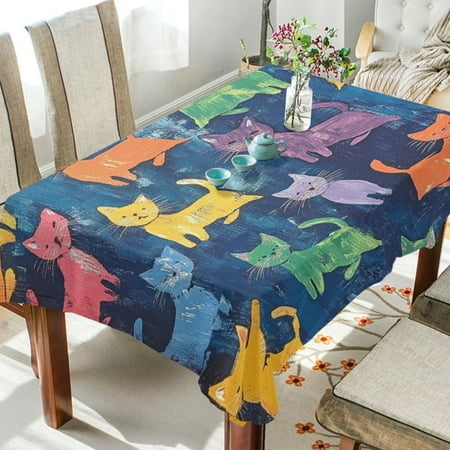 

WOBOGO Colorful Cats Square Tablecloth 60×108in Polyester Fabric Tablecloth Washable Dust Resistant Wrinkle Resistant
