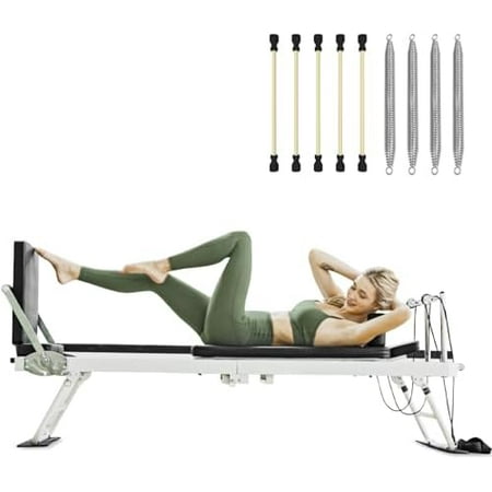 PAETA Pilates Reformer, Foldable Reformer Pilates Machine for Home Use - with Dual Resistance Springs and Cords, Includes Jump Board, Supports Up to 400 lbs