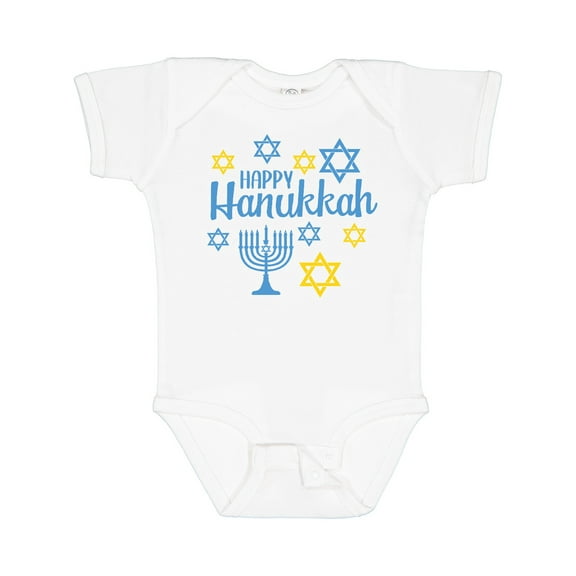 Inktastic Happy Hannukkah with Star and Menorah Boys or Girls Baby Bodysuit