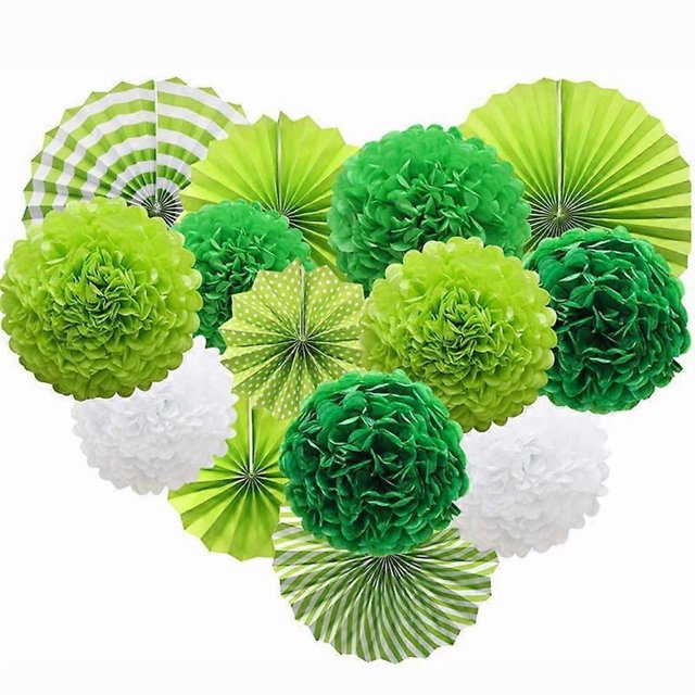 Green Hanging Paper Party Decorations, Round Paper Fans Set Paper Pom Poms Flowers for 4th of July Day Patriotic Decorations Birthday Wedding Graduati