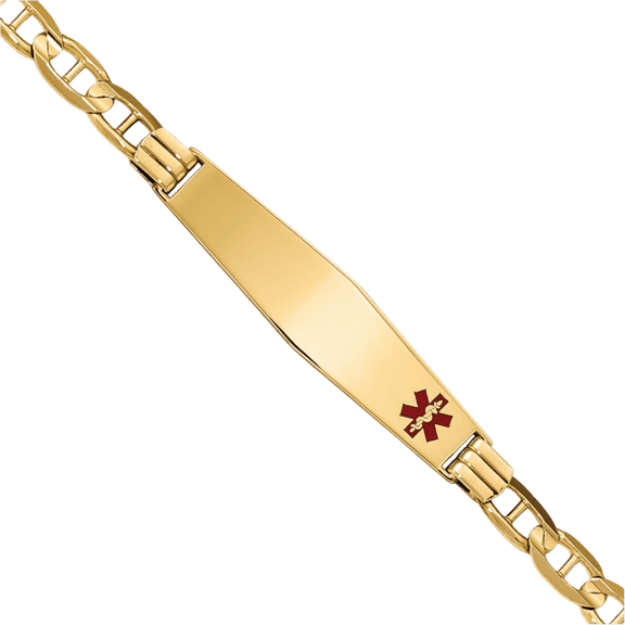 14K Solid Yellow Gold Medical Alert Anchor Mariner Link Chain Name Bar Identification ID Bracelet