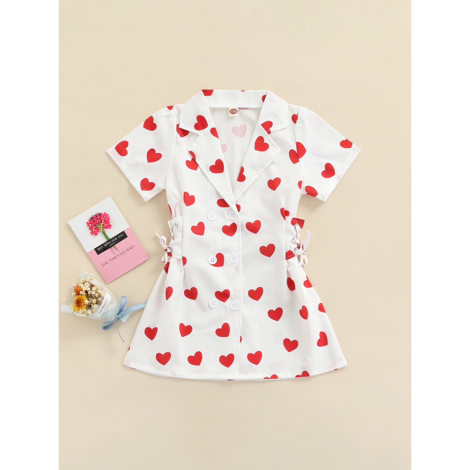 xiaxaixu Girls Shirt Dress Love Heart Print Bandage Button Down One Piece Walmart