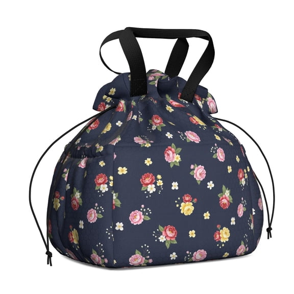Pioneer Flower Floral Print Pattern Drawstring Lunch Bag Women - Drawstring Lunch Bag Insulated for Work Office - Stain-Resistant Large Lunchbags for Women with Multi-Pockets