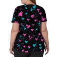 thumbnail image 4 of Stichou Women's Valentines Scrub Tops Plus Size Love Heart Print Holiday Short Sleeve Nurse Uniforms Lightweight V-Neck Casual Tops with Pockets Black 4XL, 4 of 6