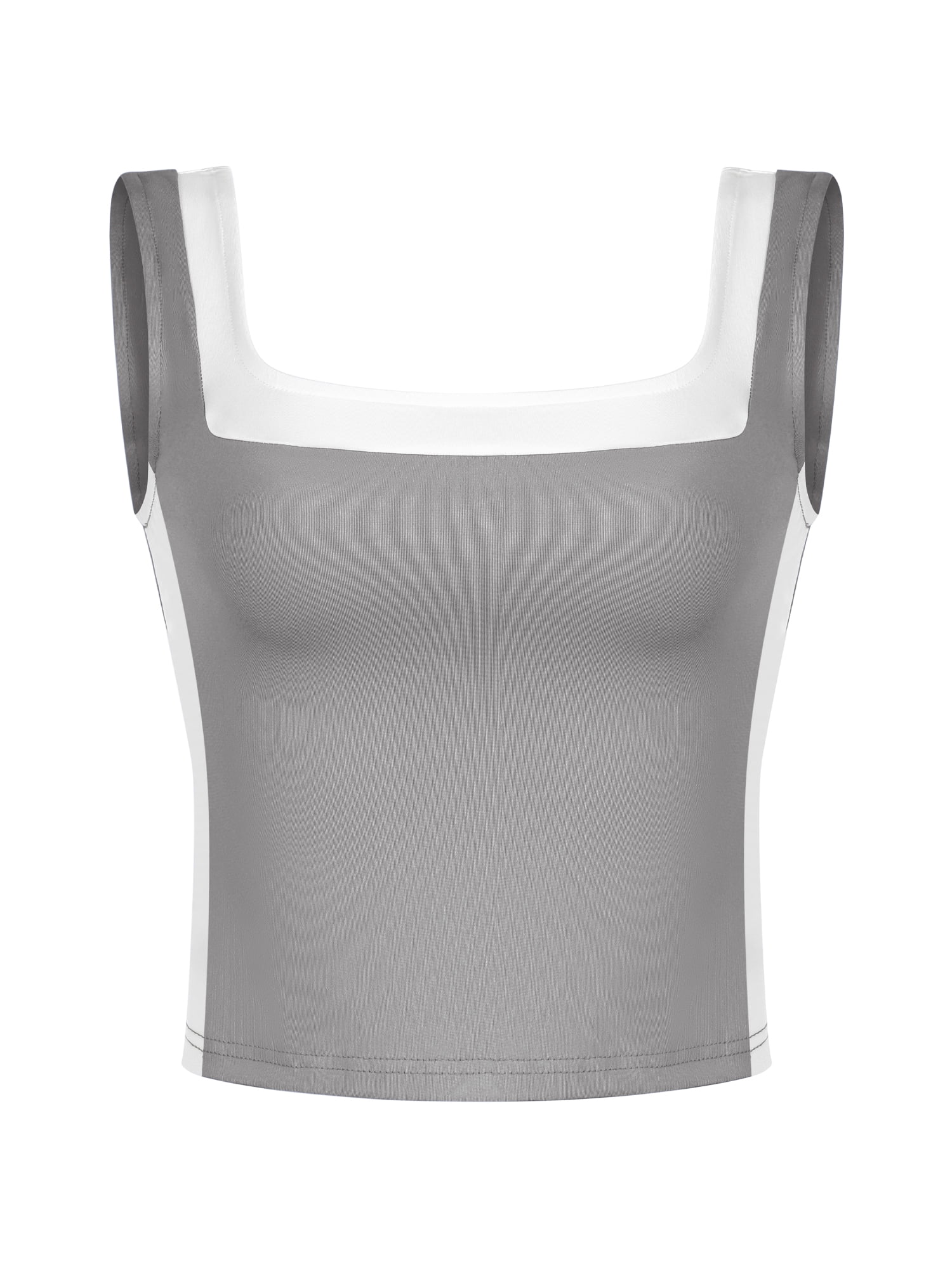 DARING DIVA Women's Crop Square Neck Slim Fitted Color Block Yoga Shirts M Gray