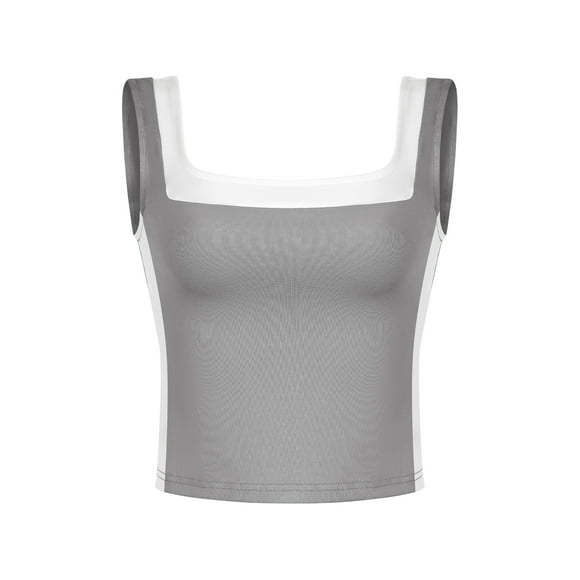 ATHLECHIC Top de tanque corto ajustado para mujer, con escote cuadrado y bloque de color, camisón deportivo para el verano, color gris