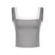 thumbnail image 1 of ATHLECHIC Top de tanque corto ajustado para mujer, con escote cuadrado y bloque de color, camisón deportivo para el verano, color gris, 1 of 5