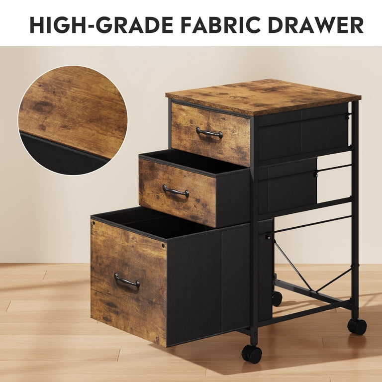 GALAXHERO 3-Drawer Mobile File Cabinet, Rustic Brown photo 3