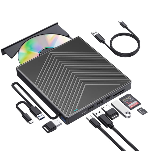 Unidad externa de CD y DVD ROOFULL USB 3.0 con 4 puertos USB para ordenador portátil