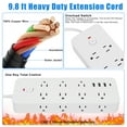 thumbnail image 4 of Power Strip Surge Protector (1875W), 14 Outlets w/ 3 USB A & 1 USB C Port, 9.8ft Long Flat Plug Extension Cord w/ Overload Protection, Wall Mount, Desktop Charging Station for Home Office Dorm, White, 4 of 9