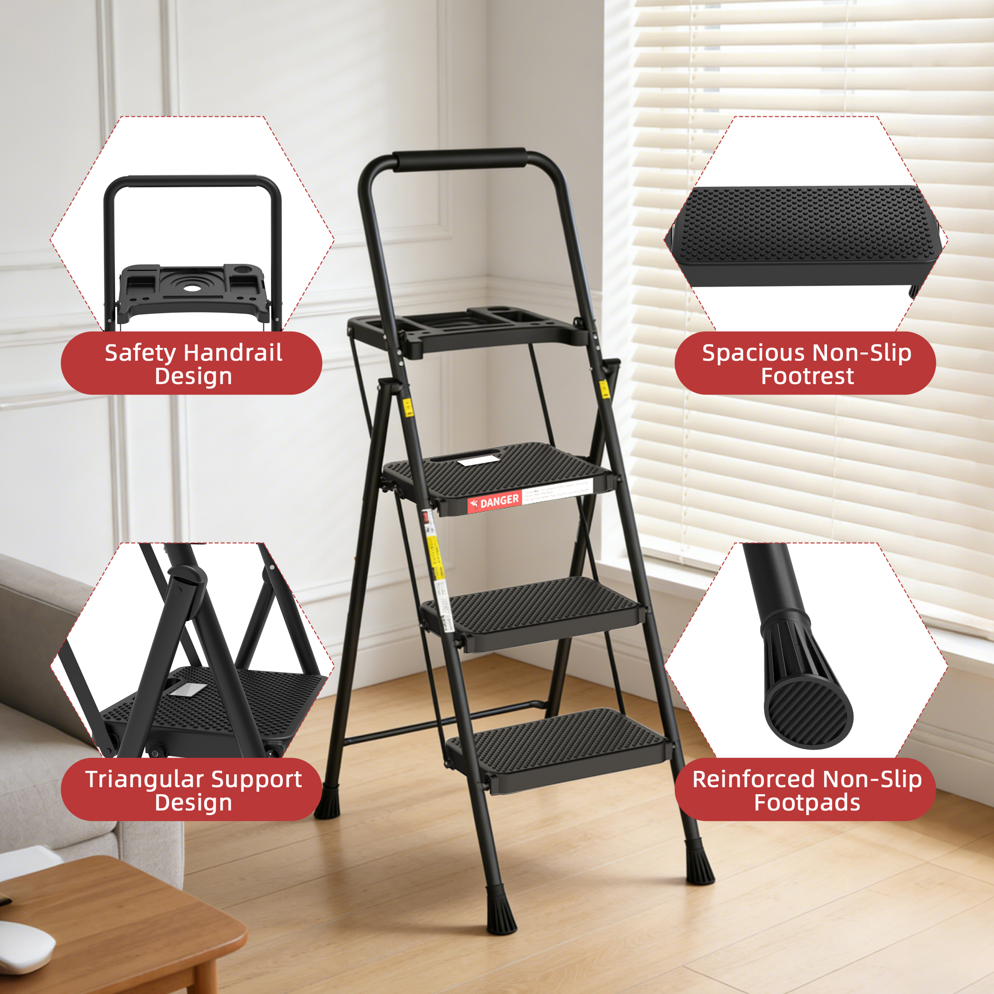 LevLad 3-Step Folding Ladder with Tool Tray and Safety Lock photo 7