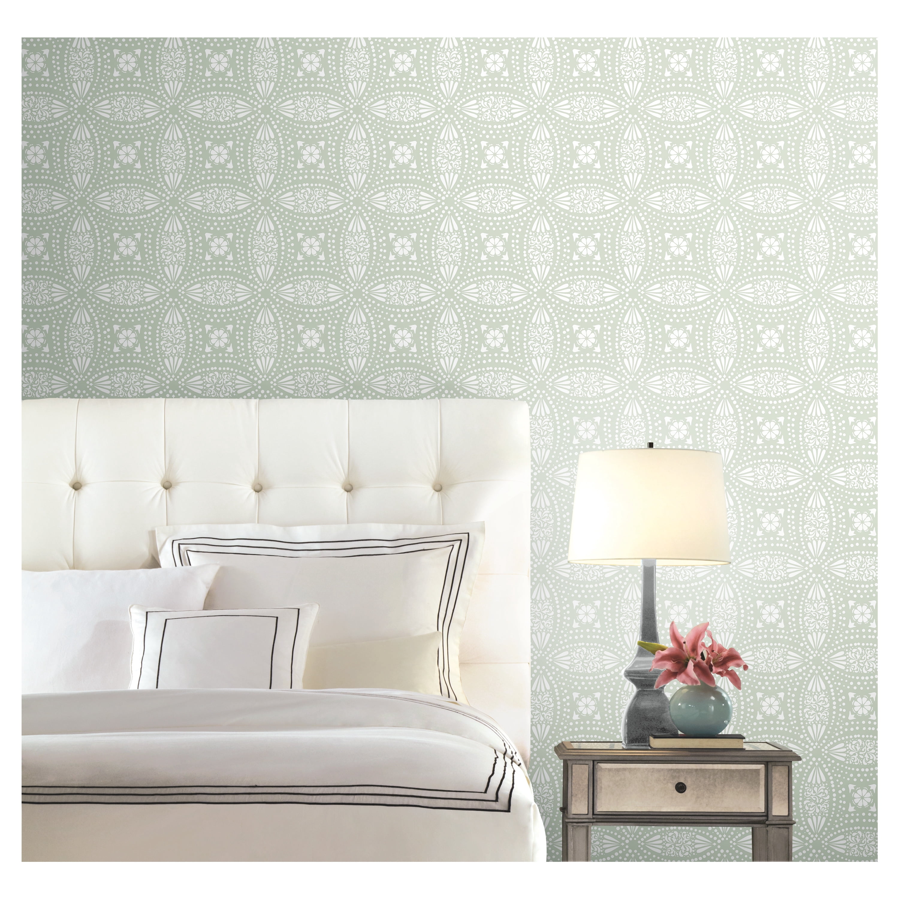 RoomMates Green White, Peel and Stick Wallpaper 20.5 inches x 16.5 ft