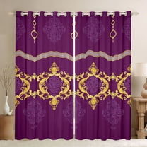 Feelyou Hippie Tribal Damask Black Out Curtains for Adult, Mandala Bohemian Curtains Pack of 2 (42x63 Each), Vintage Boho Purple Gold Bedroom Curtains, Blackout Curtains Room Decor