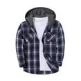 thumbnail image 2 of Mens Plaid Shirt Jacket Dqueduo Men's Flannel Plaid Long Sleeve Hooded Button Front Chest Pocket Casual Shirt Jacket Blue L, 2 of 5