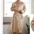 thumbnail image 3 of Mrasaso Men's Silk Robe Long Bathrobes, Luxury Long Sleeve Belted Kimono Bathrobe Lightweight Sleepwear Loungewear on Clearance, 3 of 5