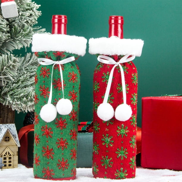 Set de decoraciones para botellas de vino navideñas - Fundas de bolsas de botellas de vino de terciopelo, poliéster 28x12,5 cm, decoración de mesa para restaurantes y fiestas navideñas