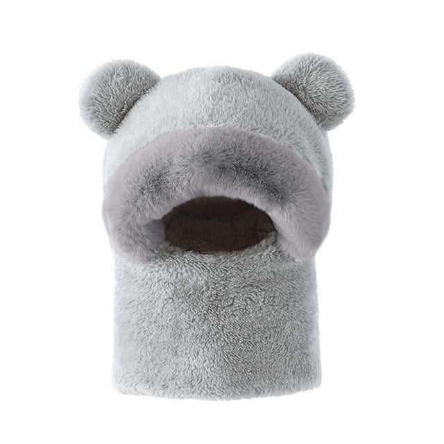 MIASHUI Adult Bear Ear Cartoon Pullover Hat Winter Neck Scarf Connected Thick Windproof Hat Ear Protection Scarf GY1