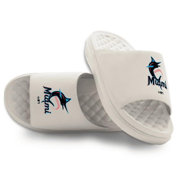 Youth ISlide Cream Miami Marlins Primary Motive Slide Sandals