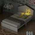 thumbnail image 2 of Twin Size Platform Bed with House-Shaped Headboard & Built-in LED Light, Wood Twin Bed Frame for Boys Girls, No Box Spring Needed, Milk White, 2 of 7