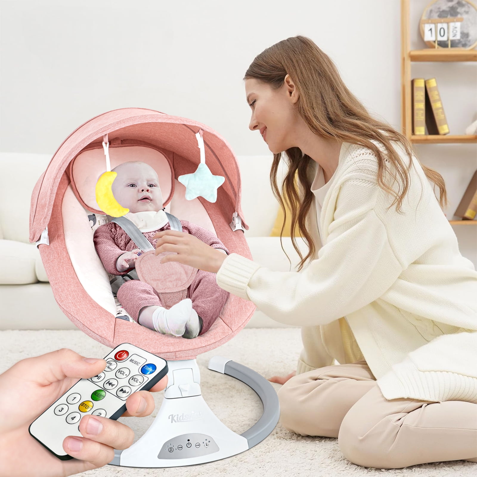 Baby Swing for Infants | Electric Swing for Babies,Portable Swing for Baby Boy Girl, Infant Swing with Remote Control, 5 Speeds,3 Seat Positions,12 Music and Bluetooth,Aluminum