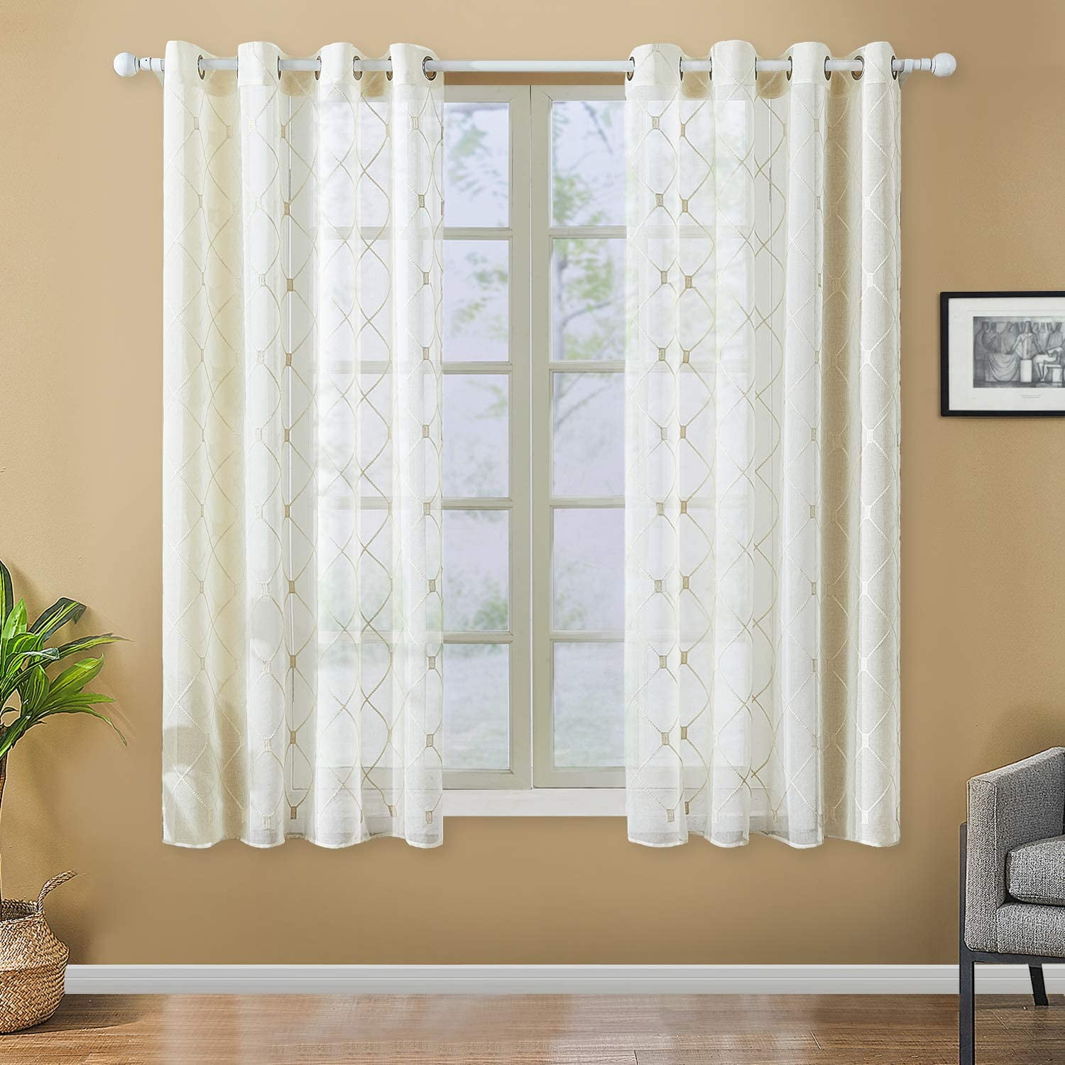Topfinel cream sheer curtains 63 inch length for living room bedroom