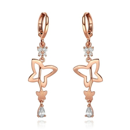 Fabulous Magical Stars and Butterflies Lucky Charms Amulets Gold-Tone White Sparkling Crystals Earrings