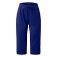 thumbnail image 4 of NinXxx Women's Elastic Waist Pure Color Blend Cropped Trousers Everyday Dark Blue L, 4 of 7