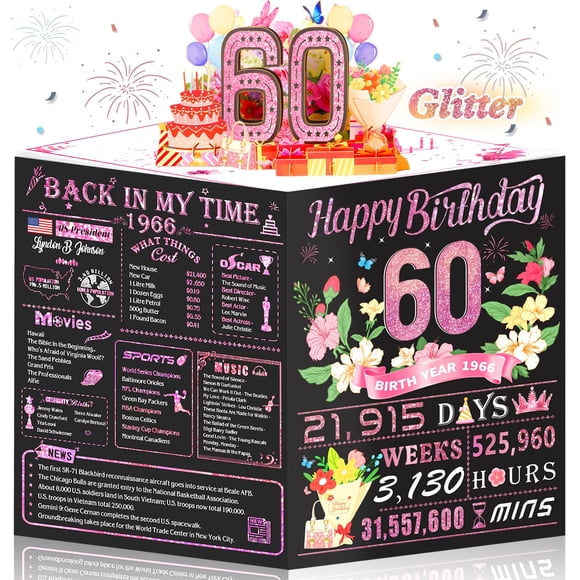 Tarjeta pop-up de 60.º cumpleaños OLOSONG en oro rosa